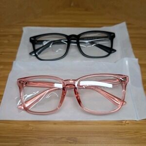 New Cyxus Blue Light Blocking Square Glasses Unisex Black, Peach Set of 2